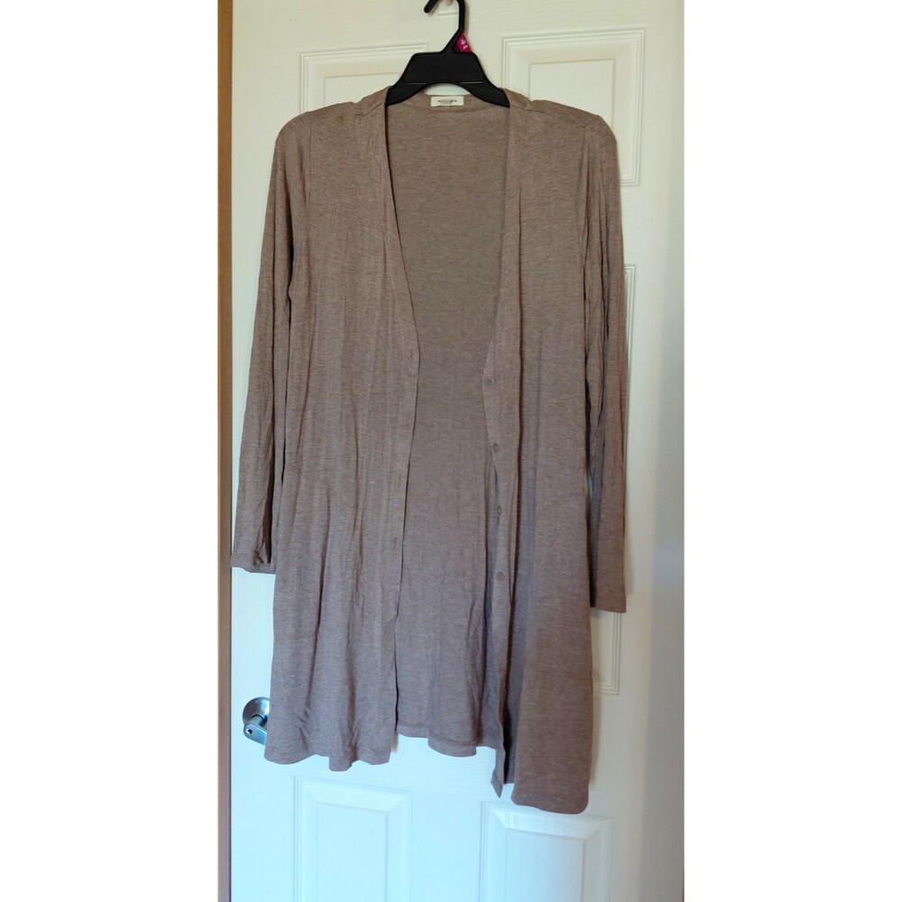 Max Studio Women's Brown Open Front V-Neck Long Sleeve Knit Cardigan M